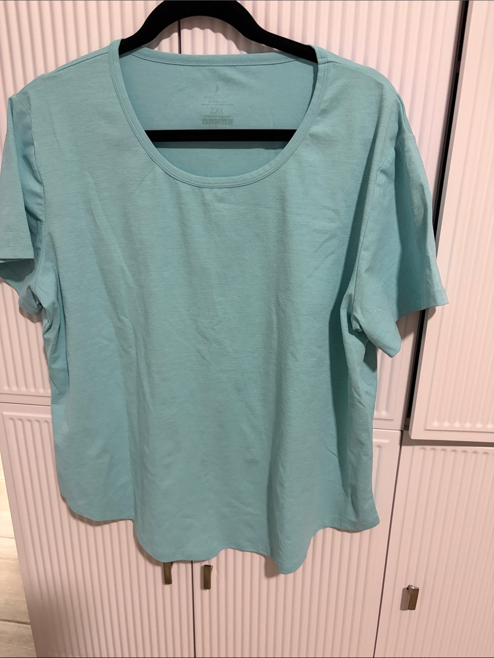Women's Scoop Neck Short Sleeve Top in Light Aqua